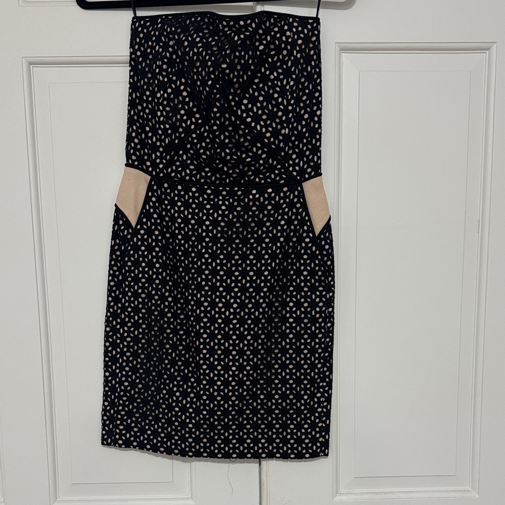 Maje Black and Cream Strapless Dress